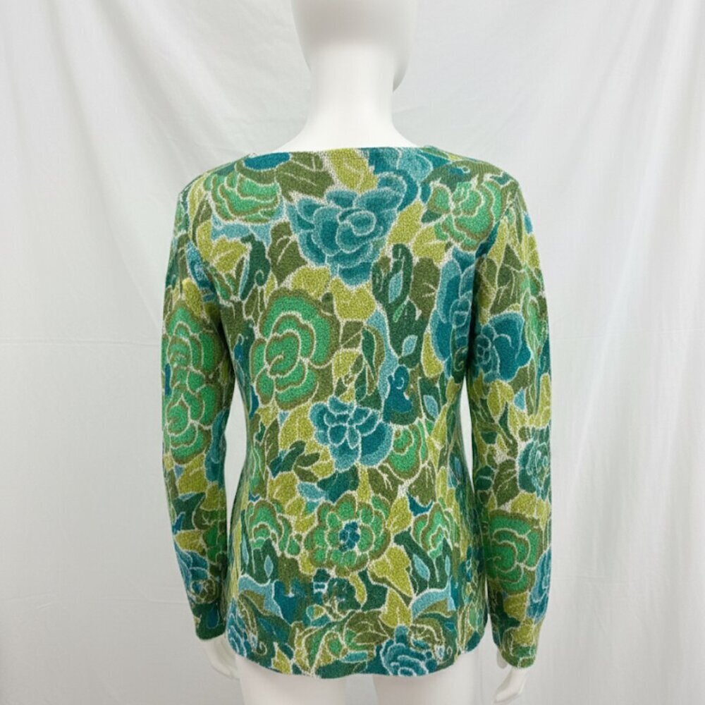 NWT Dana Buchman Women’s Green Teal Spring Floral Open Knit Sweater Size L - Picture 4 of 13